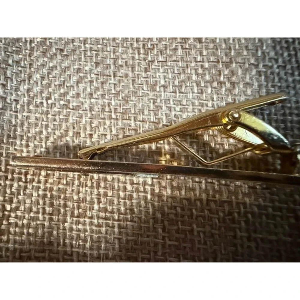 Vintage Mid-Century Modern Gold Tone Men's Tie Clip Faux Tortoiseshell Enamel